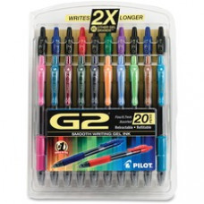 Pilot G2 20-pack Retractable Gel Ink Pens - Fine Pen Point - 0.7 mm Pen Point Size - RefillableGel-based Ink - 20 / Pack