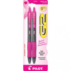 Pilot G2 Rubber Grip BCA Gel Rollingball Pens - Fine Pen Point - 0.7 mm Pen Point Size - Refillable - Black Gel-based Ink - Black, Pink Barrel - 2 / Pack