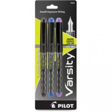 Pilot Varsity Disposable Fountain Pens - Medium Pen Point - Black, Blue, Purple - Black Barrel - 3 / Pack