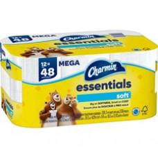 Charmin Essentials Toilet Paper - 1 Ply - White - Strong, Long Lasting, Clog Safe, Septic Safe - For Bathroom, Toilet - 1 Carton