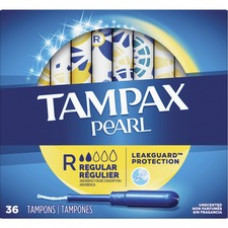 Tampax Pearl Regular Tampons - Plastic Applicator - 36/Box - 36 / Box - Comfortable, Anti-leak, Unscented