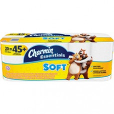 Charmin Essentials Soft Bath Tissue - 2 Ply - 200 Sheets/Roll - White - Soft, Clog-free, Septic-free, Absorbent - For Toilet, Bathroom - 20 - 4000 / Pack