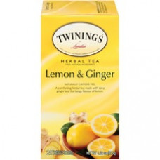 Twinings Lemon & Ginger Herbal Tea Bag - 1.3 oz - 25 / Box