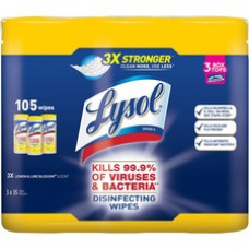 Lysol Disinfecting Wipes 3-pack - Wipe - Lemon Scent - 35 / Canister - 105 / Pack - White