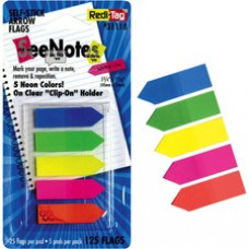 Redi-Tag Plain Write-on Arrow Flags in Holder - 25 x Neon Blue, 25 x Lime, 25 x Lemon, 25 x Pink, 25 x Tangerine - 0.46" x 1.75" - Arrow - Assorted - Removable, See-through, Self-adhesive - 125 / Pack