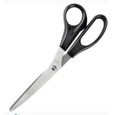 Business Source Stainless Steel Scissors - 8" Overall Length - Bent-right - Stainless Steel - Black - 3/pk