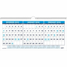House of Doolittle 3-month Horizontal Wall Calendar Julian Dates - Monthly - 14 Month - December 2025 to January 2027 - 1.13" x 1" Block - Wire Bound - Blue - 8" Height x 17" Width - Reference Calendar, Eyelet - 1 Each