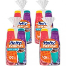 Hefty Disposable Party Cups - 16 fl oz - 400 / Carton - Yellow, Purple, Red, Teal, Assorted Bright - Plastic - Beverage, Party, Cold Drink - TAA Compliant