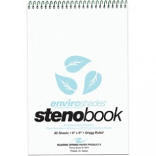 Roaring Spring Enviroshades Recycled Steno Books - 80 Sheets - Spiral Bound - Gregg Ruled - 15 lb Basis Weight - 6