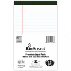 Roaring Spring USDA Certified Bio-Preferred Junior Size Legal Pads - 40 Sheets - 80 Pages - Printed - Stapled/Tapebound - Both Side Ruling Surface - Double Line Red Margin - 20 lb Basis Weight - 75 g/m² Grammage - 8
