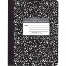 Roaring Spring Wide-ruled Composition Book - 100 Sheets - Sewn/Tapebound - Ruled Red Margin - 15 lb Basis Weight - 7 1/2" x 9 3/4" - White Paper - Black Marble, White Cover Marble - Hard Cover, Durable Cover, 