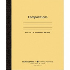 Roaring Spring Plain Cover Tapebound Composition Notebook - 48 Sheets - Sewn/Tapebound - 15 lb Basis Weight - 7
