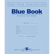 Roaring Spring Blue Book 8-sheet Exam Booklet - 8 Sheets - 16 Pages - Stapled/Glued Red Margin - 15 lb Basis Weight - 7