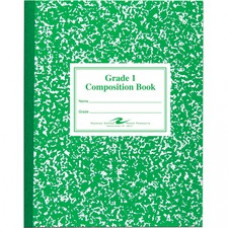 Roaring Spring First-grade Composition Books - 50 Sheets - Sewn/Tapebound Red Margin - 15 lb Basis Weight - 7 3/4" x 9 3/4" - White Paper - Green, White Cover Marble - Portable, Flexible Cover - 50 / Each
