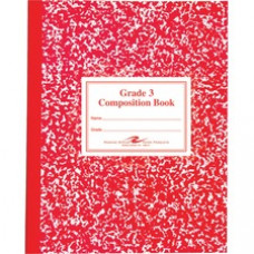 Roaring Spring Third-grade Composition Books - 50 Sheets - Sewn/Tapebound Red Margin - 15 lb Basis Weight - 7 3/4" x 9 3/4"8"10" - White Paper - Red Marble, White Cover Marble - Flexible Cover, Portable - 50 / 