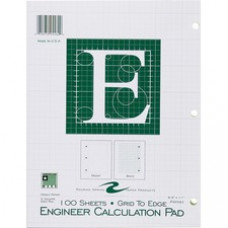 Roaring Spring Engineer Calculation Pads - Letter - 100 Sheets - Plain/Printed - Glued - 3 Hole(s) - 16 lb Basis Weight - 8 1/2
