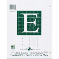 Roaring Spring Engineer Calculation Pads - Letter - 200 Sheets - Plain/Printed - Glued - 3 Hole(s) - 16 lb Basis Weight - 8 1/2