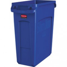 Rubbermaid Commercial Slim Jim Vented Container - 16 gal Capacity - Durable, Vented, Sturdy, Weather Resistant, Handle, Lightweight - Plastic - Blue - 4 / Carton