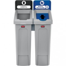 Rubbermaid Commercial Slim Jim Recycling Station - Black, Blue - 1 Each