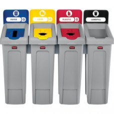 Rubbermaid Commercial Slim Jim Recycling Station - Recyclable, Durable - Plastic, Resin - Gray - 1 Each