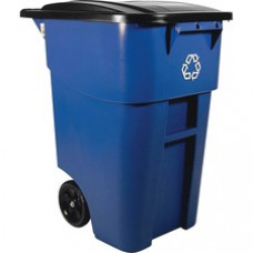 Rubbermaid Commercial Brute Recycling Rollout Container - Swing Lid - 50 gal Capacity - Mobility, Heavy Duty, Wheels, Lid Locked, Hinged, Durable, Easy to Clean - 36.5