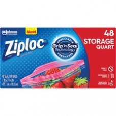 Ziploc® Quart Storage Seal Top Bags - Medium Size - 7" Width x 7.44" Length - Clear - Plastic - 48/Box - Food, Supplies