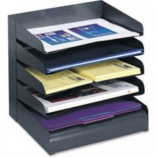 Safco Slanted Shelves Steel Desk Tray Sorter - 5 Tier(s) - Desktop - Black - Steel - 1Each
