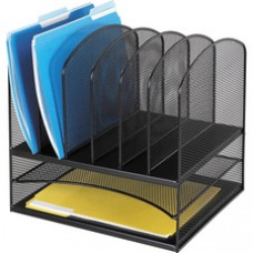 Safco Onyx 2 Horizontal/6 Upright Desk Organizer - 8 Compartment(s) - 13" Height x 13.3" Width x 11.4" Depth - Desktop - Black - Steel - 1Each