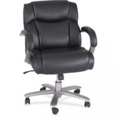 Safco Big & Tall Leather Mid-Back Task Chair - Black Bonded Leather Seat - Mid Back - Armrest - 1 Each