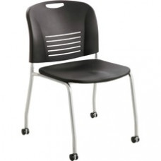 Safco Vy Straight Leg Stack Chairs with Casters - Plastic Seat - Plastic Back - Steel Powder Coated Frame - Four-legged Base - Black - Polypropylene - 18.50
