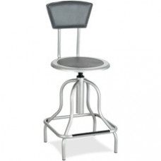 Safco Diesel Series High Base Stool with Back - Leather Silver, Steel Seat - Leather Silver Back - Steel Silver Frame - 16.5