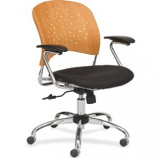 Safco Reve Task Chair Round Plastic Wood Back - Fabric Black Seat - Wood-plastic Composite Natural Back - Chrome Frame - 5-star Base - 18.50