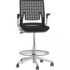 Mayline Thesis Flex Back Stool with Arms - Black Fabric Seat - Black Back - Silver Frame - 5-star Base - 1 Each