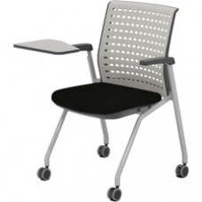 Safco Thesis Static Back Training Chair - Black Foam, Wood Seat - Light Gray Poly Back - Gray Steel Frame - Mid Back - Four-legged Base - Armrest - 2 / Carton