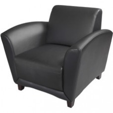 Safco Santa Cruz Lounge Chair - Black Leather Seat - Black Leather Back - Four-legged Base - Armrest - 1 Each