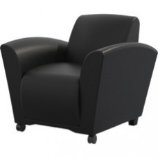 Safco Santa Cruz Mobile Lounge Chair - Black Leather Seat - Black Leather Back - Four-legged Base - Armrest - 1 Each