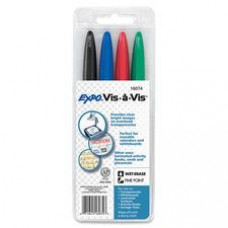 Expo Vis-A-Vis Wet-Erase Markers - Fine Marker Point - Black, Red, Green, Blue - White Barrel - 4 / Set