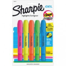 Sharpie Gel Highlighters - Bullet Marker Point Style - Fluorescent Blue, Fluorescent Green, Fluorescent Orange, Fluorescent Pink, Fluorescent Yellow Gel-based Ink - 5 / Set