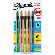 Sharpie Smear Guard Retractable Highlighters - Chisel Marker Point Style - Assorted - 5 / Set