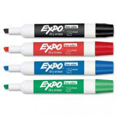 Expo Low-Odor Dry Erase Chisel Tip Markers - Chisel Marker Point Style - Green, Red, Blue, Black - 4 / Set