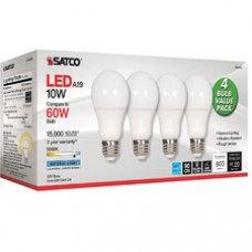 Satco 10W A19 LED 5000K Light Bulbs - 10 W - 60 W Incandescent Equivalent Wattage - 120 V AC - 800 lm - A19 Size - Frosted White - Natural Light Light Color - E26 Base - 15000 Hour - 8540.3°F (4726.8°C) Color Temperature - 94 CRI - 220° Beam A