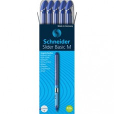 Schneider Slider Basic Medium Ballpoint Pen - Medium Pen Point - 1 mm Pen Point Size - Blue - Transparent Rubberized, Blue Barrel - Stainless Steel Tip - 10 / Pack