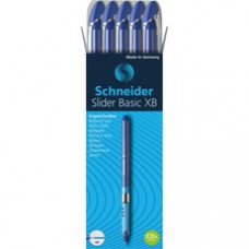 Schneider Slider Basic XB Ballpoint Pen - Extra Broad Pen Point - 1.4 mm Pen Point Size - Blue - Blue Rubberized, Transparent, Silver Barrel - Stainless Steel Tip - 10 / Pack