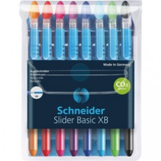 Schneider Slider Basic XB Ballpoint Pens Wallet - Extra Broad Pen Point - 1.4 mm Pen Point Size - Black, Red, Blue, Light Green, Orange, Violet, Pink, Light Blue - Transparent Rubberized, Black, Red, Blue, Light Green, Orange, Violet, Pink, Light Blue Bar