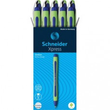 Schneider Xpress Fineliner Pen - Medium Pen Point - 0.8 mm Pen Point Size - Blue - Blue Rubberized, Green Barrel - Stainless Steel Tip - 10 / Pack