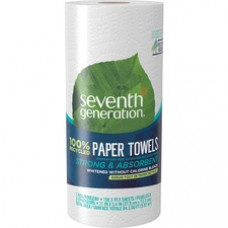 Seventh Generation 100% Recycled Paper Towels - 2 Ply - 156 Sheets/Roll - White - Absorbent, Dye-free, Fragrance-free, Strong, Chlorine-free - 24 / Carton