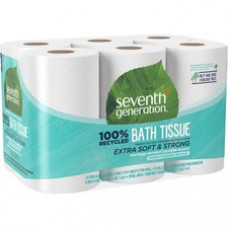 Seventh Generation 100% Recycled Bathroom Tissue - 2 Ply - 240 Sheets/Roll - White - Paper - Dye-free, Fragrance-free, Non-chlorine Bleached - For Bathroom - 48 / Carton