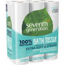 Seventh Generation 100% Recycled Bathroom Tissue - 2 Ply - 240 Sheets/Roll - White - Paper - Chlorine-free, Chemical-free, Dye-free, Fragrance-free, Soft - For Bathroom - 24 / Pack
