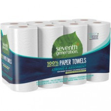 Seventh Generation 100% Recycled Paper Towels - 2 Ply - 156 Sheets/Roll - White - Paper - Absorbent, Chlorine-free, Chemical-free, Dye-free, Fragrance-free - 8 / Pack