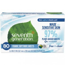 Seventh Generation Free & Clear Fabric Softener Sheets - 80 / Box - 1 / Box - White